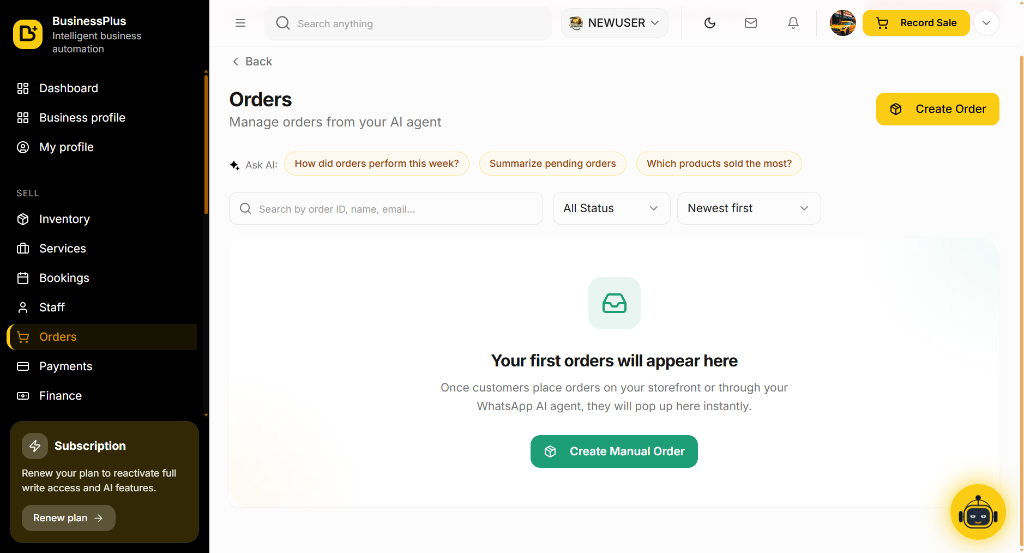 AI-Powered WhatsApp & Storefront Order Management